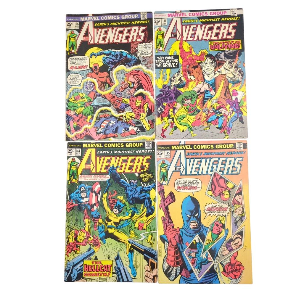 Avengers Marvel Comics Group Lot of 4 #126, 131, 144, 145 1st Hellcat Mid Grade